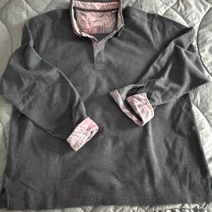 Tommy Bahama Charcoal long sleeve button down with blush corduroy accents